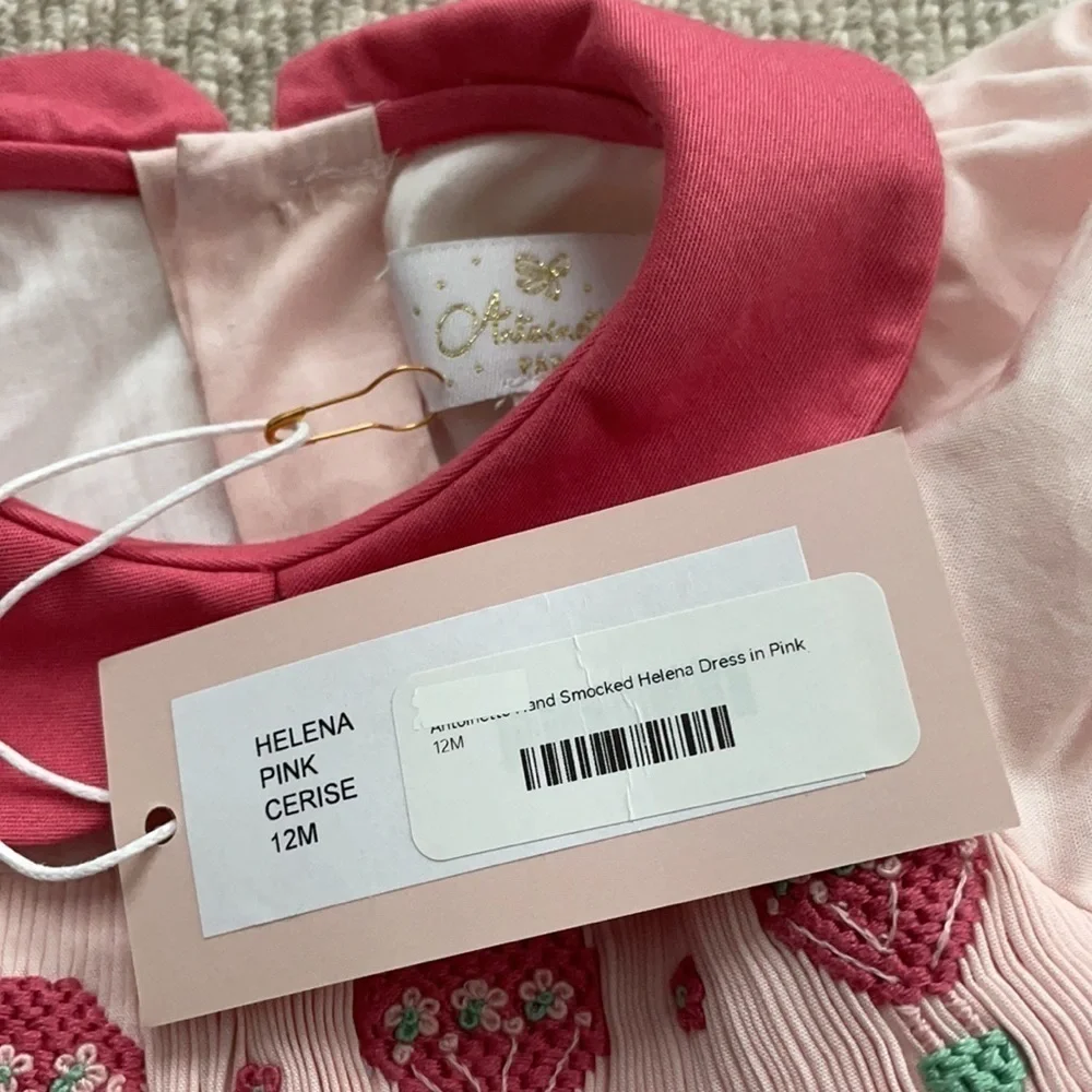 New Antoinette Paris Helena Dress Pink Hot Air Balloon Embroidery 12M